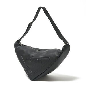 Prada black leather triangle shoulder bag